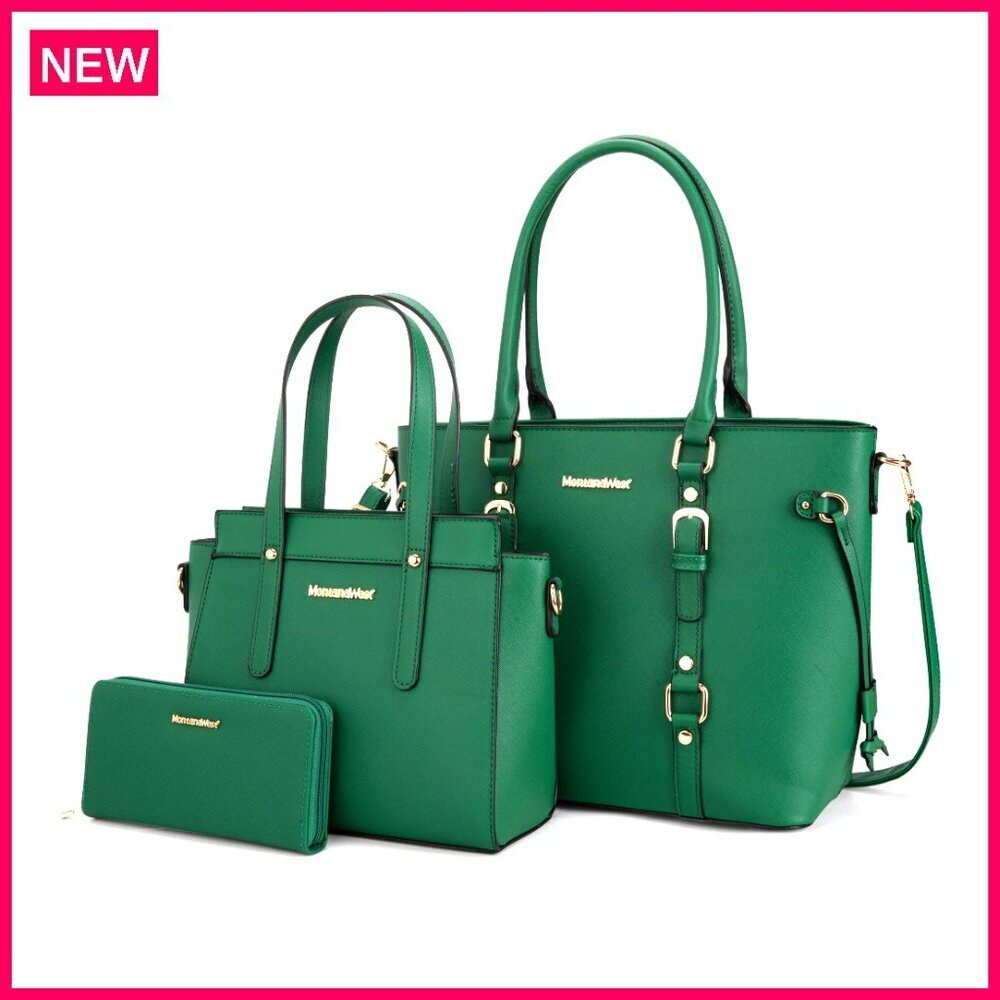 3-Piece PU Leather Tote Bag Set with Wallet, Adjustable Strap, Multi-Function